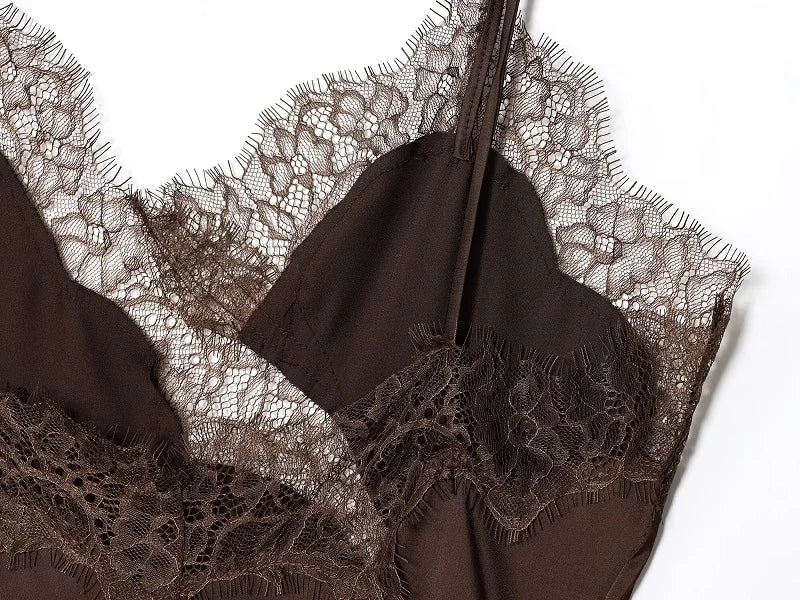 V-Neck Lace Asymmetric Chemise