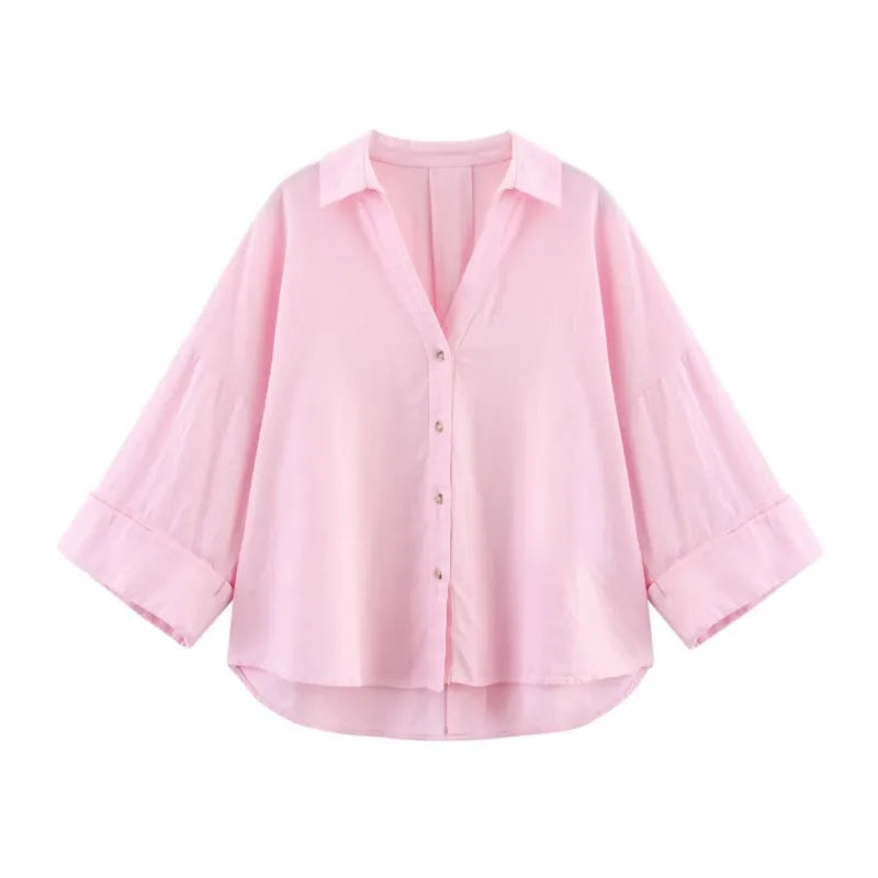 Womens Oversized V-Neck button-Down