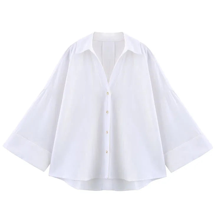 Womens Oversized V-Neck button-Down