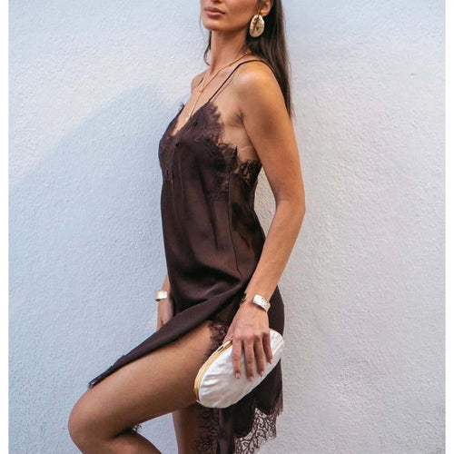 V-Neck Lace Asymmetric Chemise