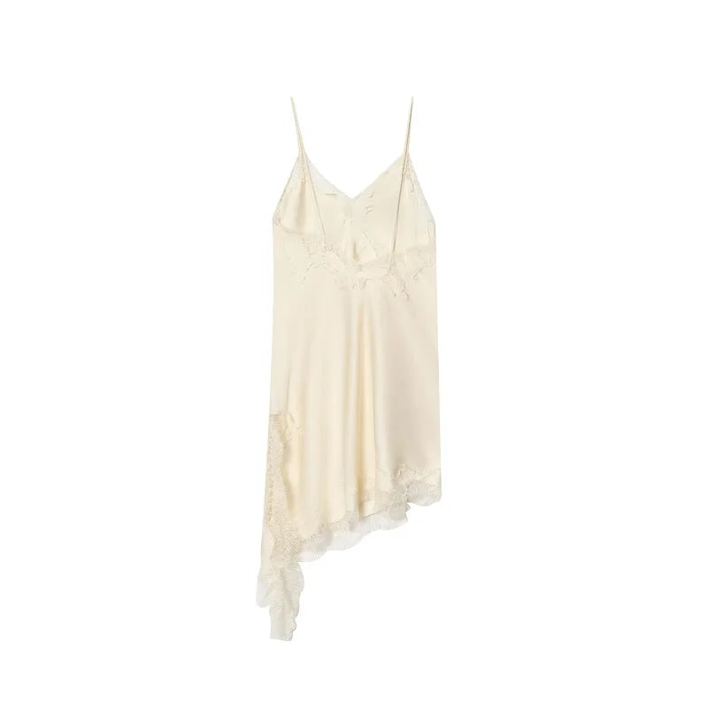 V-Neck Lace Asymmetric Chemise