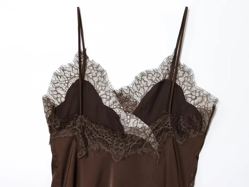 V-Neck Lace Asymmetric Chemise