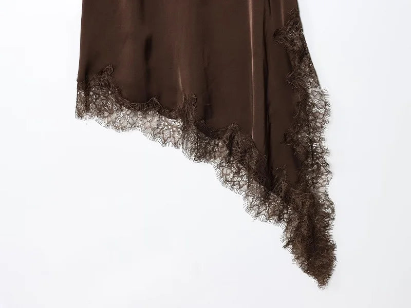 V-Neck Lace Asymmetric Chemise