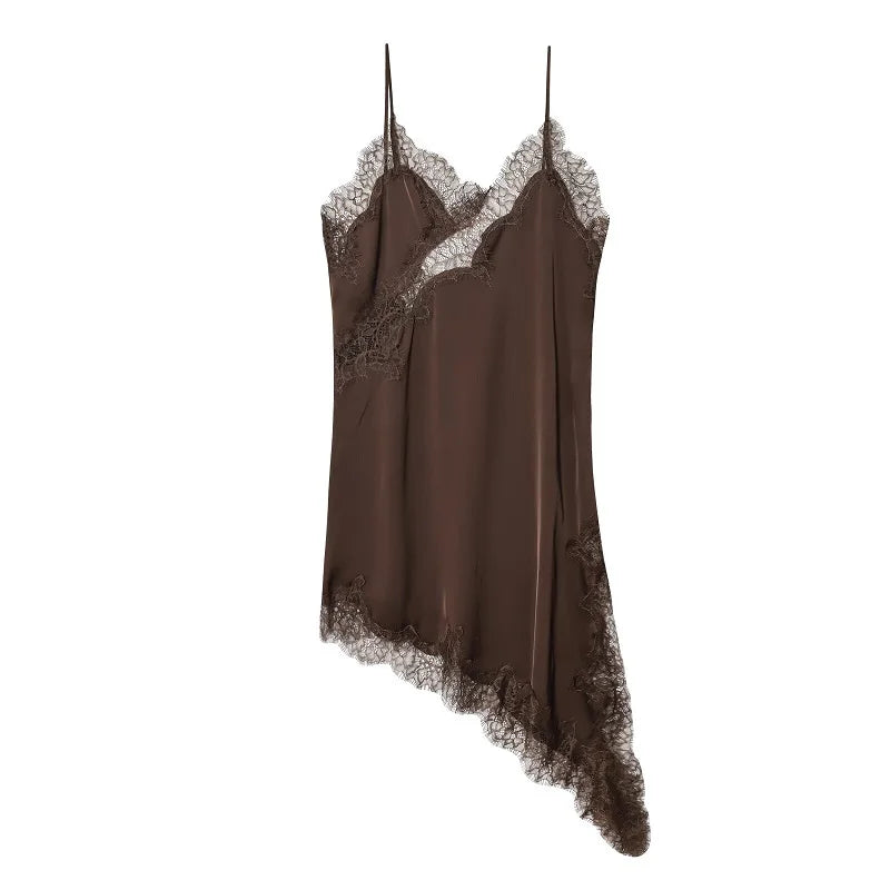 V-Neck Lace Asymmetric Chemise