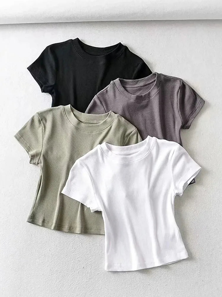 Women's Ribbed Short Sleeve Crop Top