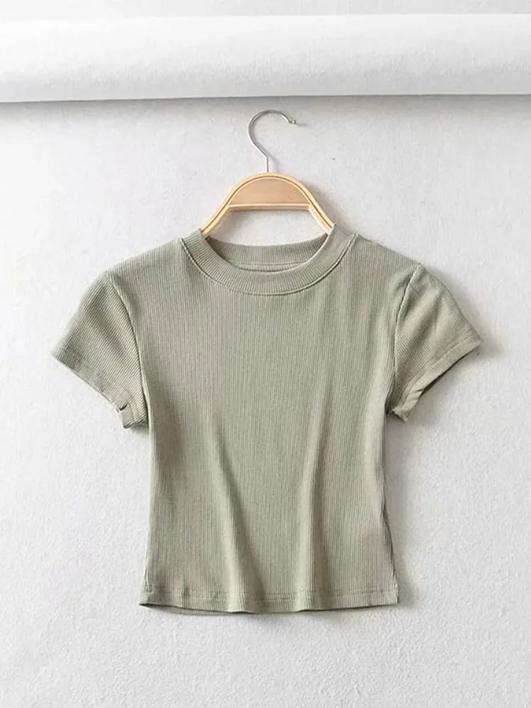 Women's Ribbed Short Sleeve Crop Top