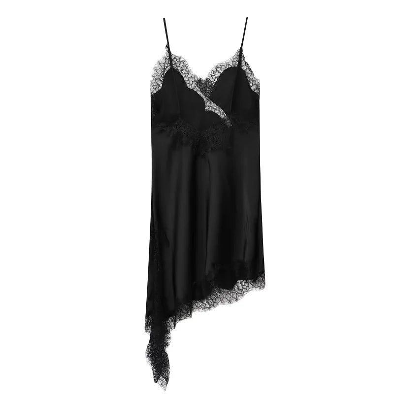 V-Neck Lace Asymmetric Chemise