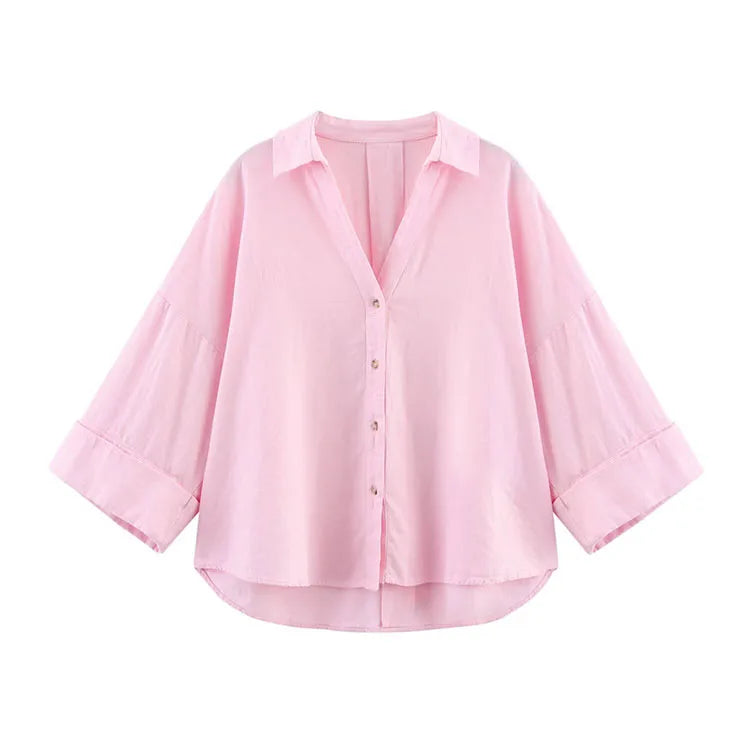 Womens Oversized V-Neck button-Down