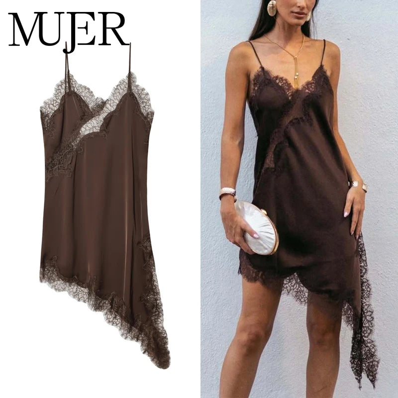 V-Neck Lace Asymmetric Chemise