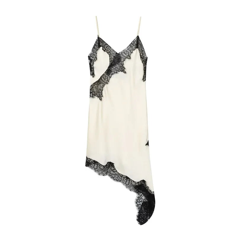 V-Neck Lace Asymmetric Chemise