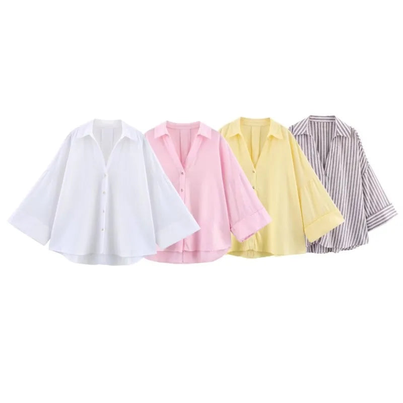 Womens Oversized V-Neck button-Down