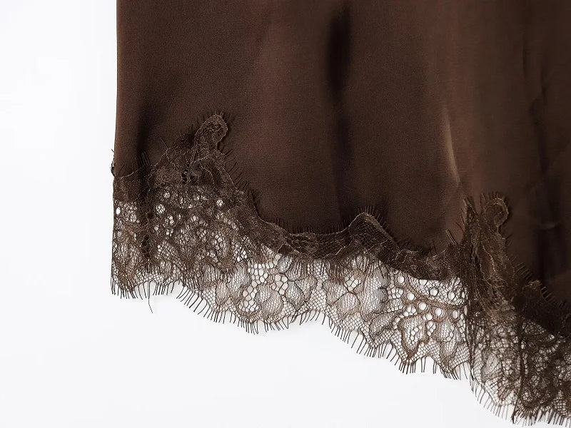 V-Neck Lace Asymmetric Chemise