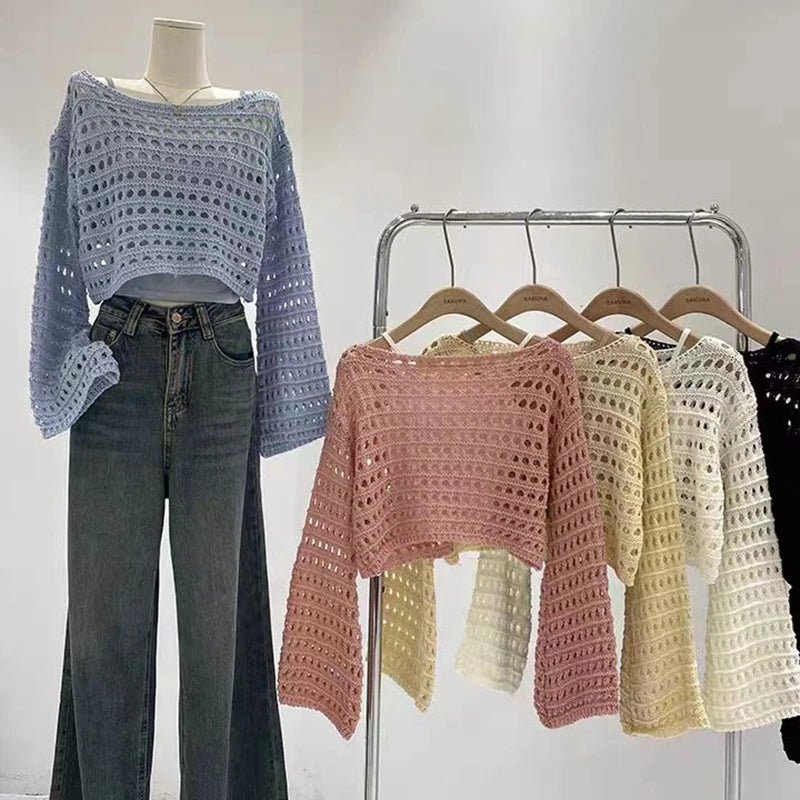 Women's Crochet Knit Crop Sweater