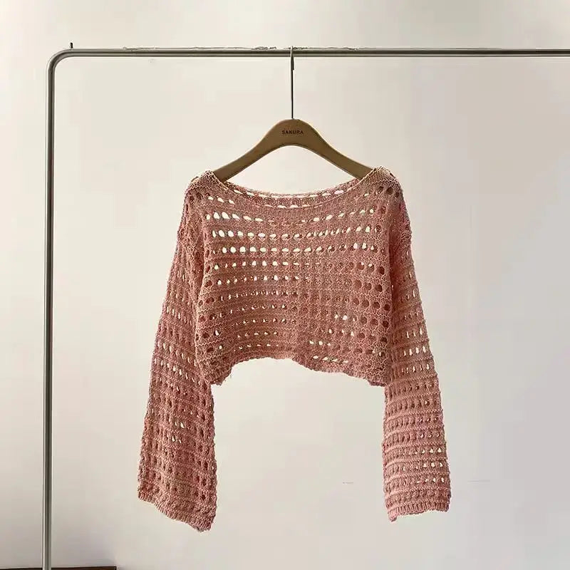 Women's Crochet Knit Crop Sweater