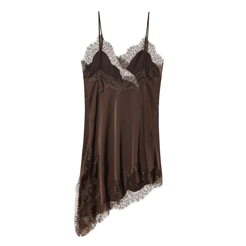 V-Neck Lace Asymmetric Chemise