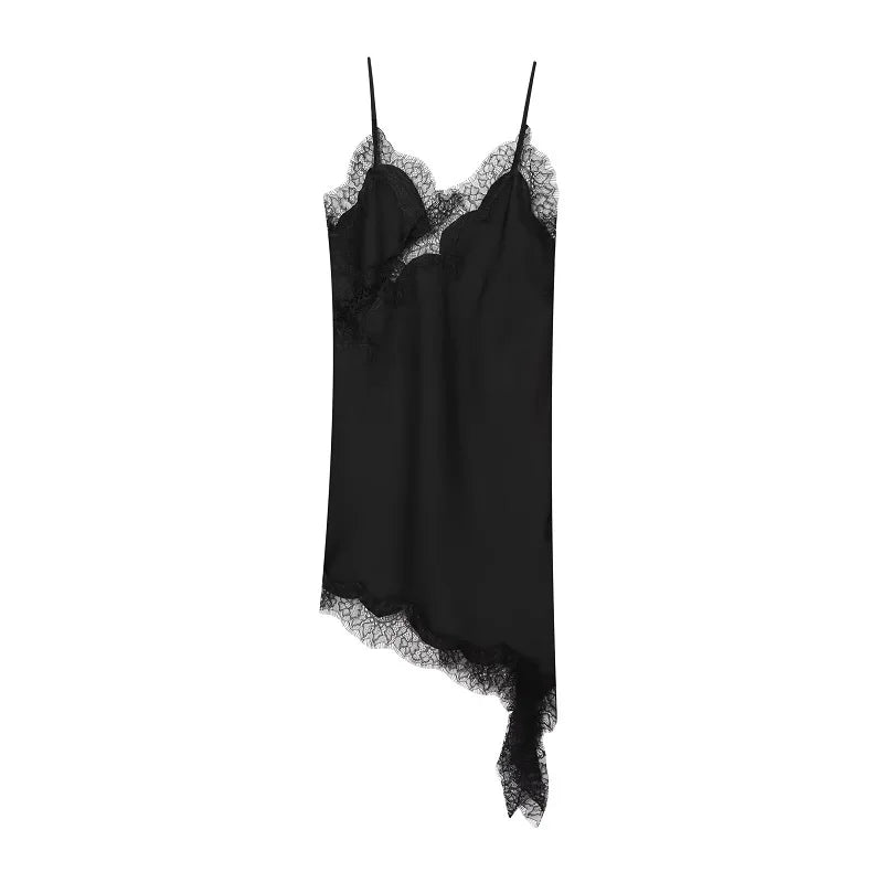V-Neck Lace Asymmetric Chemise