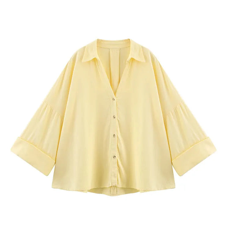 Womens Oversized V-Neck button-Down