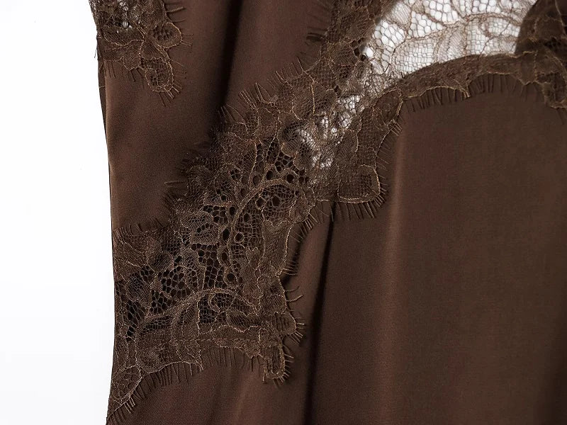 V-Neck Lace Asymmetric Chemise