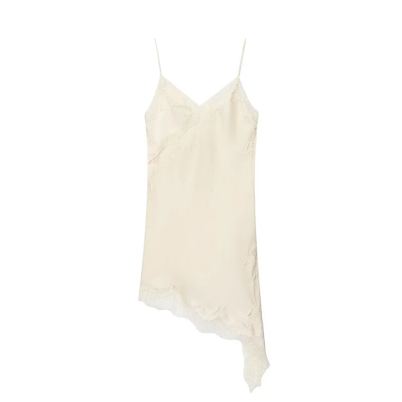 V-Neck Lace Asymmetric Chemise